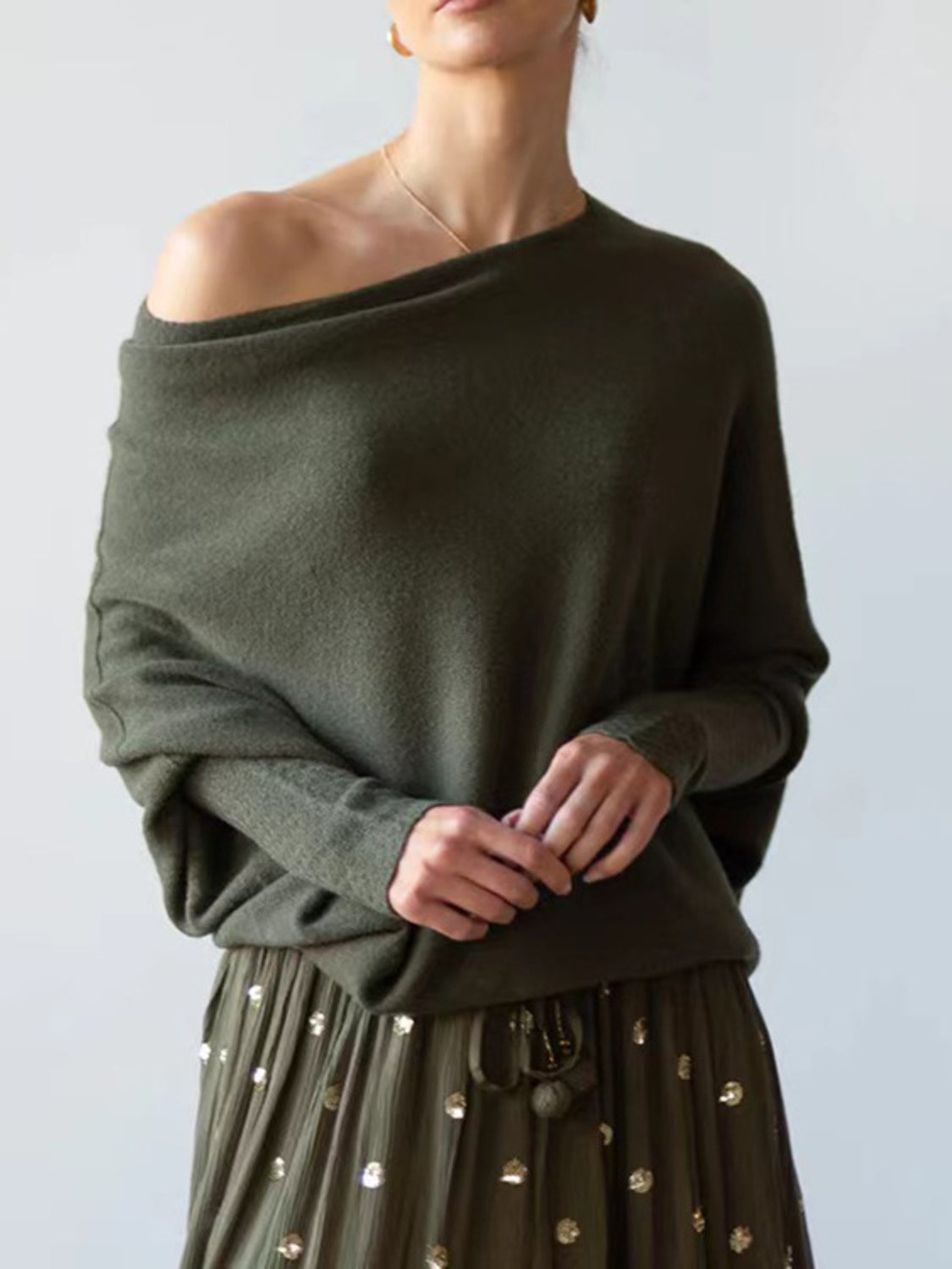 Full Size Boat Neck Batwing Sleeve Knit Top