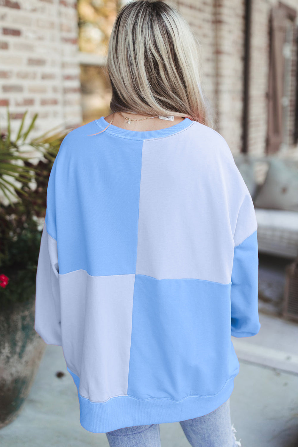 Contrast Half Button Long Sleeve Sweatshirt